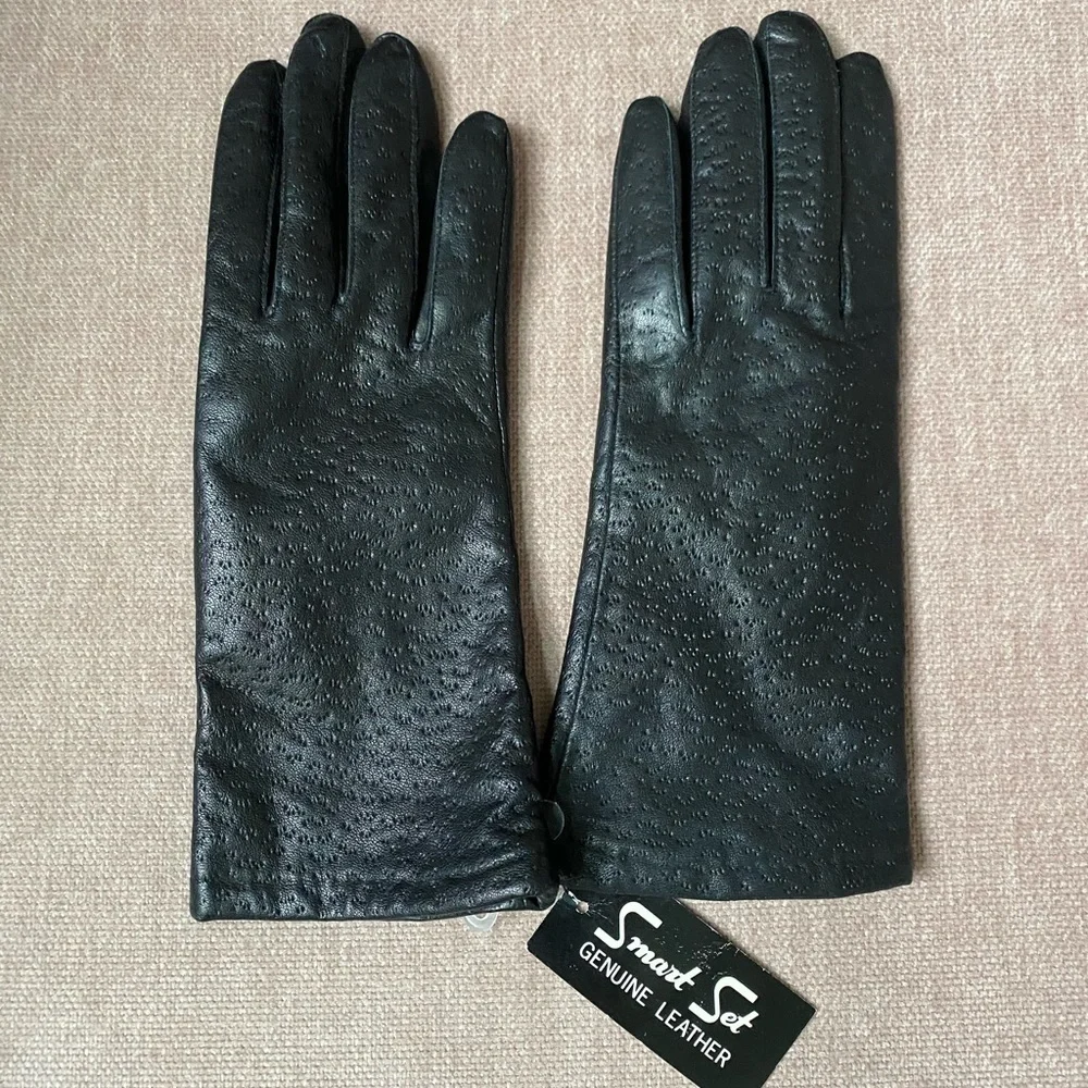 Vintage Smart Set Black Leather Gloves Size M